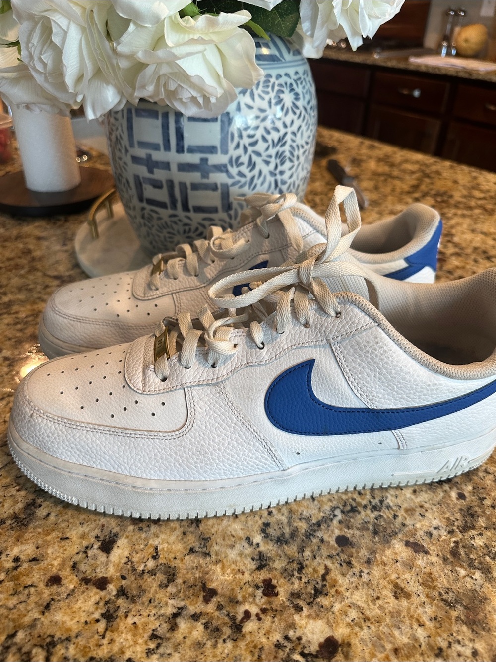 Men’s Nike Air Force One White with Blue Swoosh Size 13